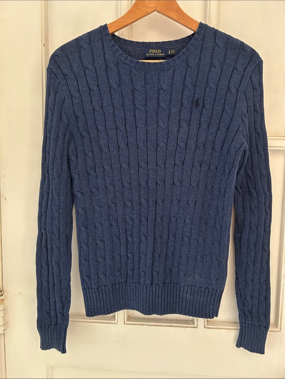 Polo Ralph Lauren Cable Knit Cotton Crewneck Sweater in Blue - Size Small